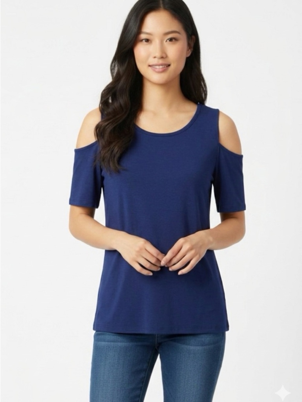 Woman Within Cold Shoulder Blouse - Navy